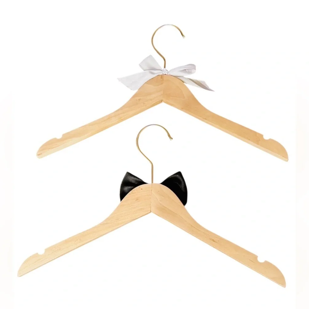 Bride and groom hangers for wedding set garments dress tuxedo ribbon engraved